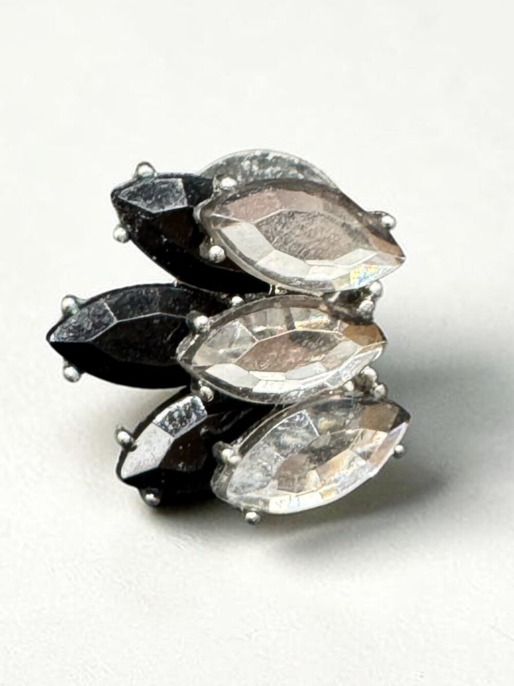 Vintage Pierced Earrings Clear and Black Marquise Stones - Picture 6 of 8